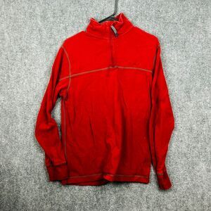 Timberland Sweater Mens Medium Red 1/4 Zip Mock Neck Pullover Solid Embroidered